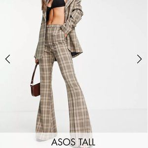NWT ASOS DESIGN Tall extreme flare pants in brown check